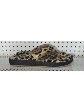 Sanuk Leopard Print Fuzzy Flip Flop Sandals - Brown, Black